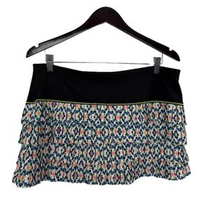 Lucky In Love Skirt Womens XL Square Are You Black Geometric Tiered Tennis Short